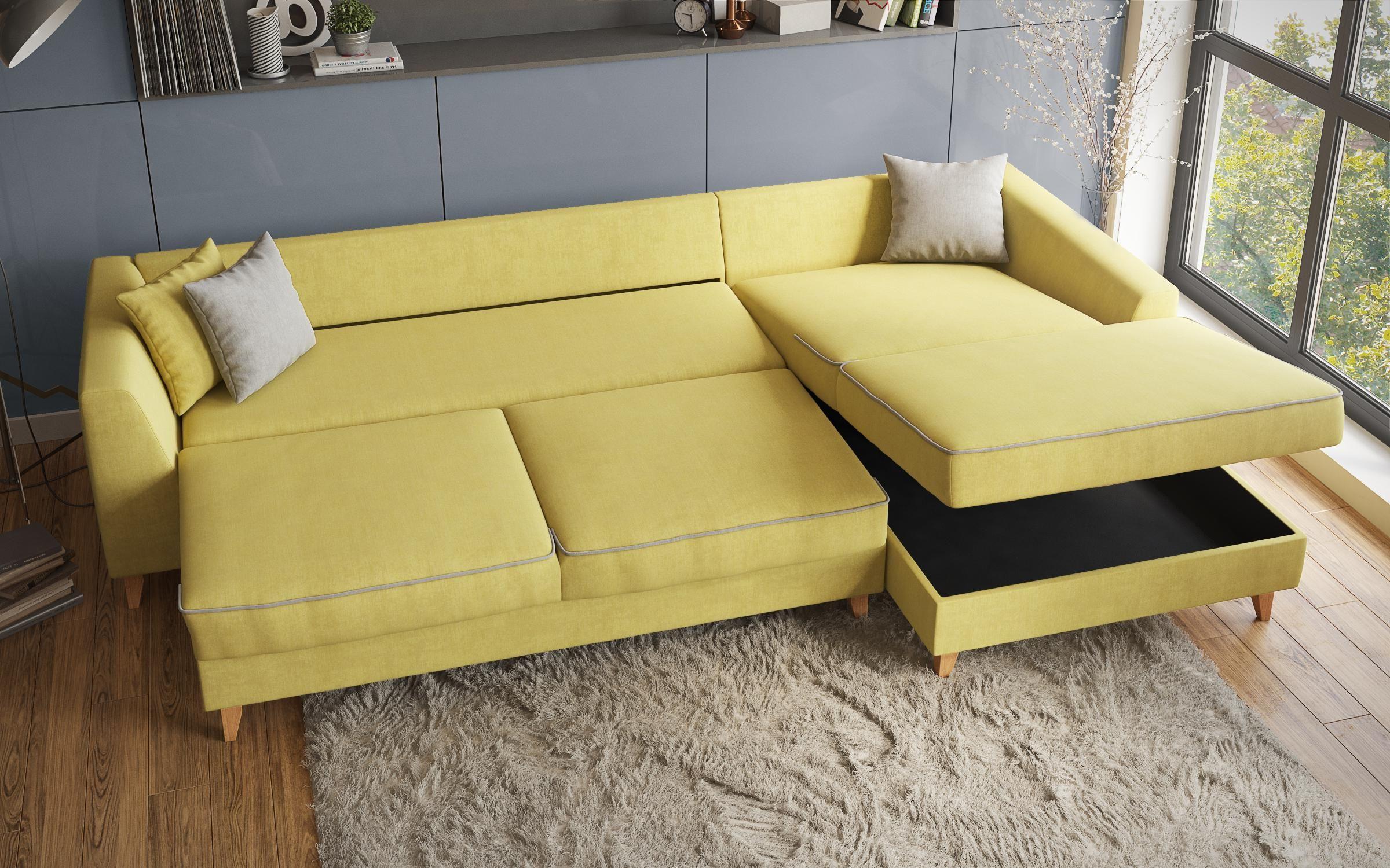 Γωνιακός καναπές - κρεβάτι Bolonia, κίτρινο  3